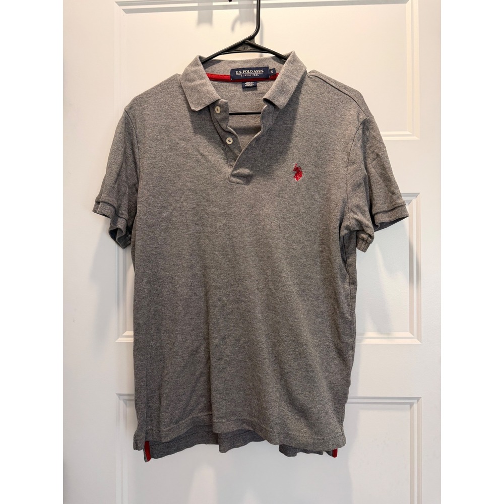 US Polo Assn Mens Luxury Feel Polo Shirt Heather Grey Red Logo Size Small